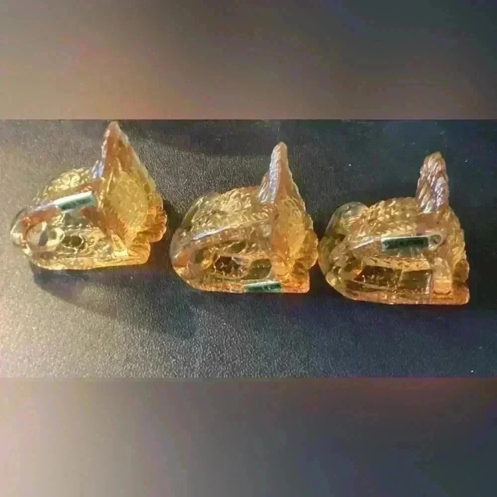 williams sonoma SET OF 3 AMBER GLASS TURKEY small taper holders 2